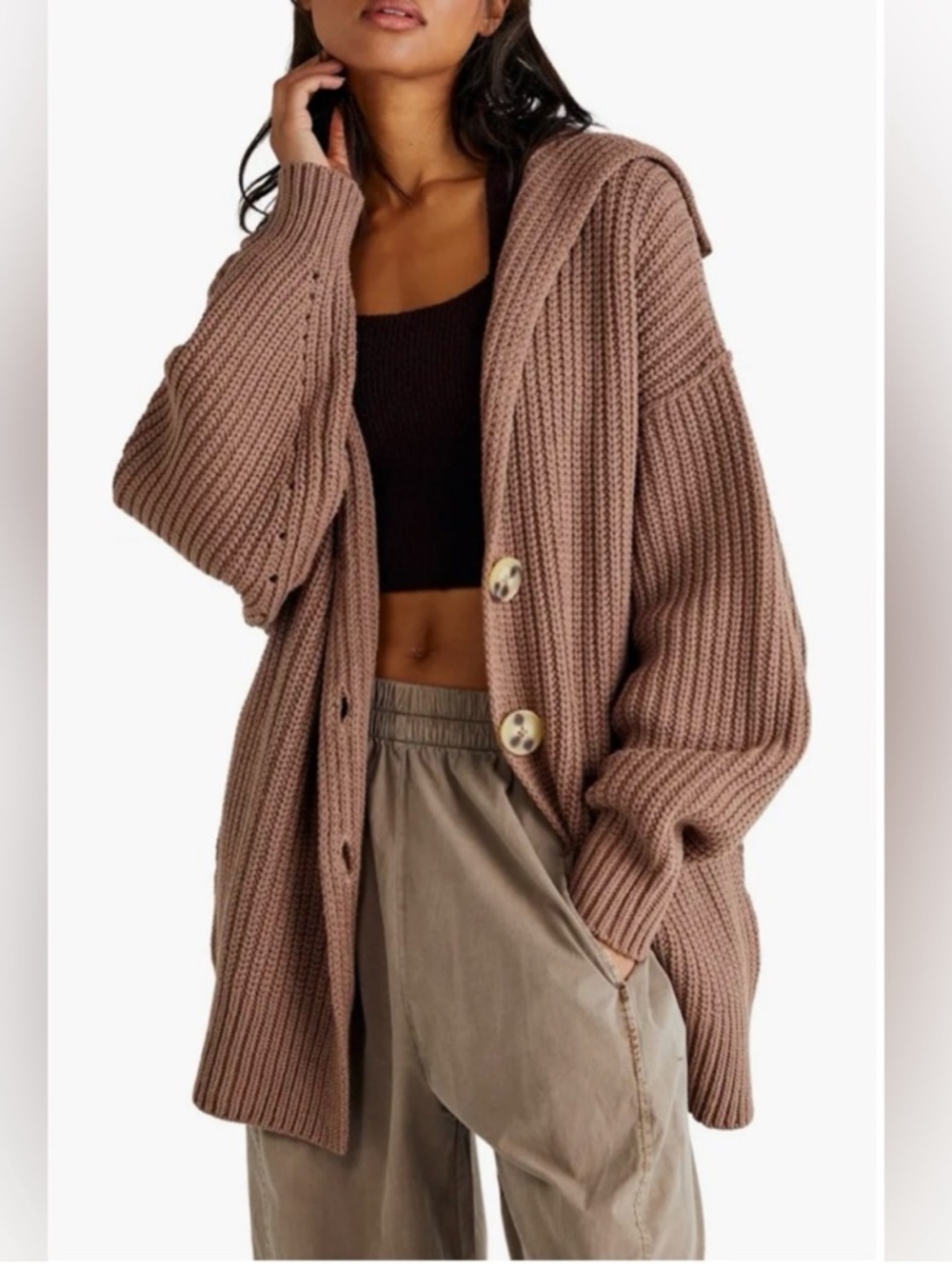 Free People Swim Too Deep Oversized Cardigan in Strawberry Roan Size XL NWT